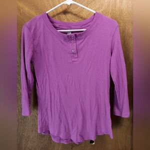MEG LILLY Women's Long Sleeve Henley Top - Purple
